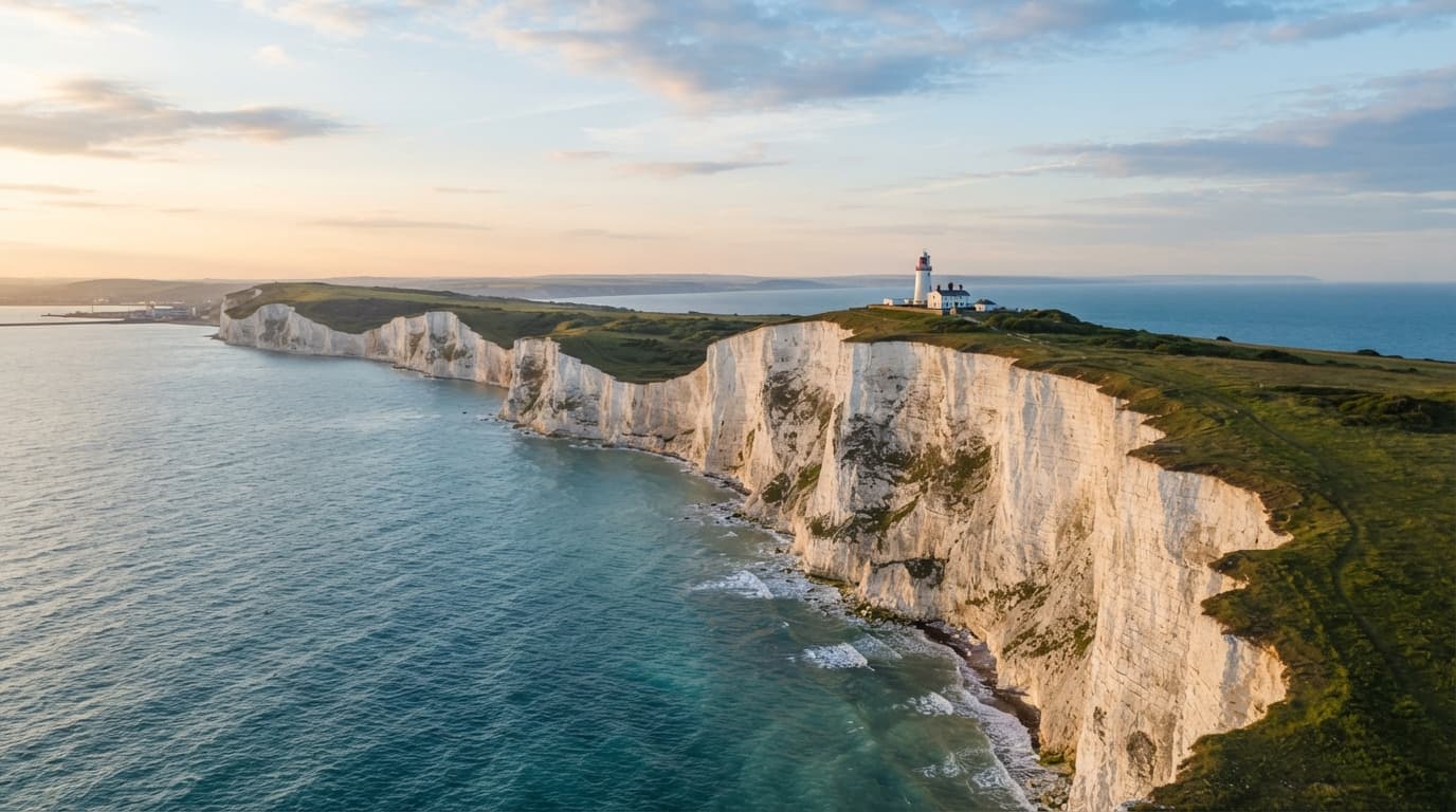 The White Cliffs of Dover above the sea, the backdrop for local man and van removals across Dover
